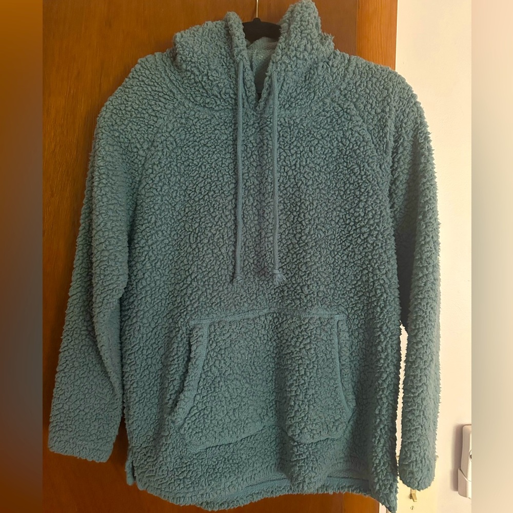 DB SUNDAY BLUE/GREY HOODED SHERPA SWEATSHIRT SIZE MEDIUM NWOT